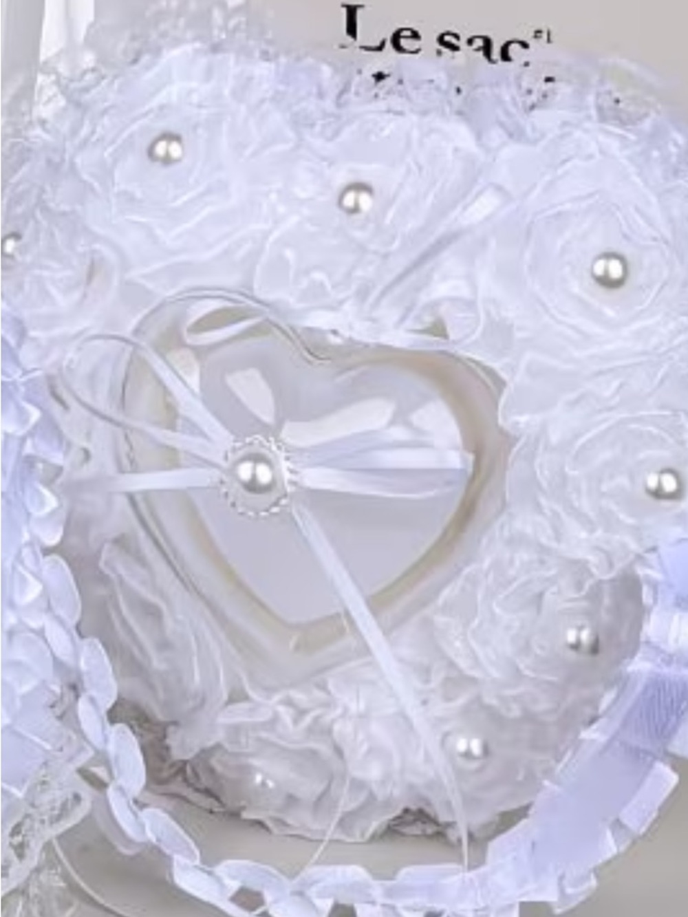 White Heart-Shaped Decorative Pillow with Pearls